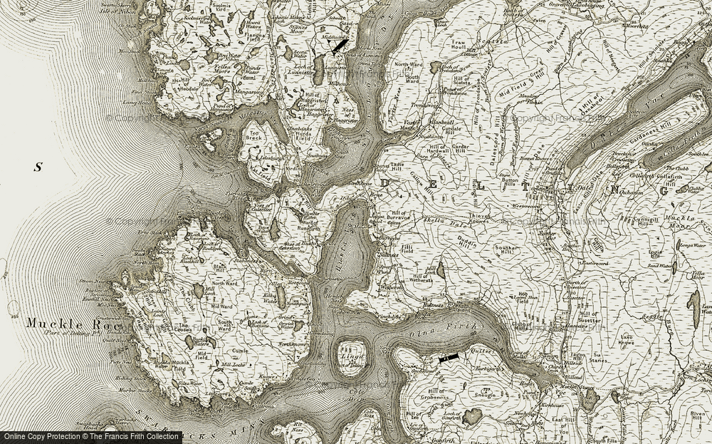 Old Map of Historic Map covering Busta Voe in 1912
