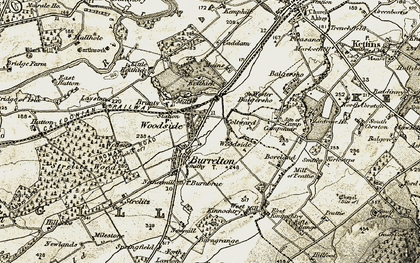 Old map of Burrelton in 1907-1908