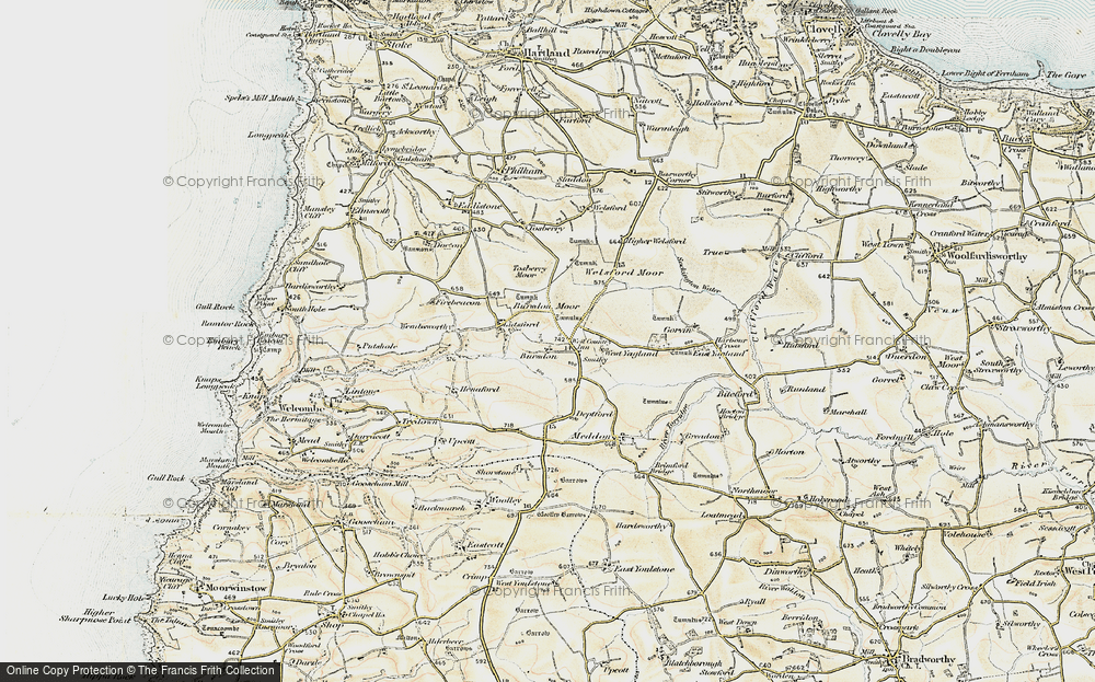 Old Map of Historic Map covering Bursdon Moor in 1900
