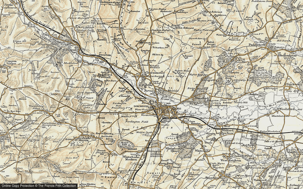 Old Map of Historic Map covering Frome Whitfield in 1899