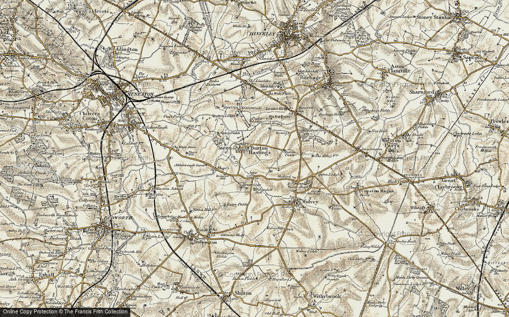 Old Map of Historic Map covering Burton Fields in 1901-1902