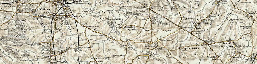 Old map of Burton Hastings in 1901-1902
