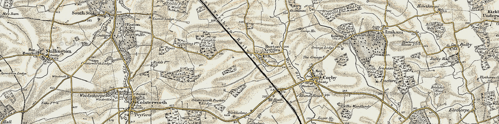 Old map of Burton-le-Coggles in 1901-1903
