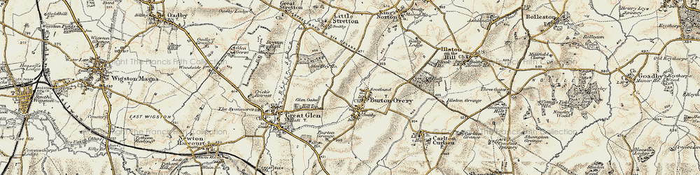 Old map of Burton Overy in 1901-1903