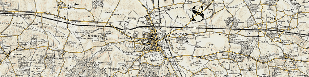 Old map of Bury St Edmunds in 1899-1901