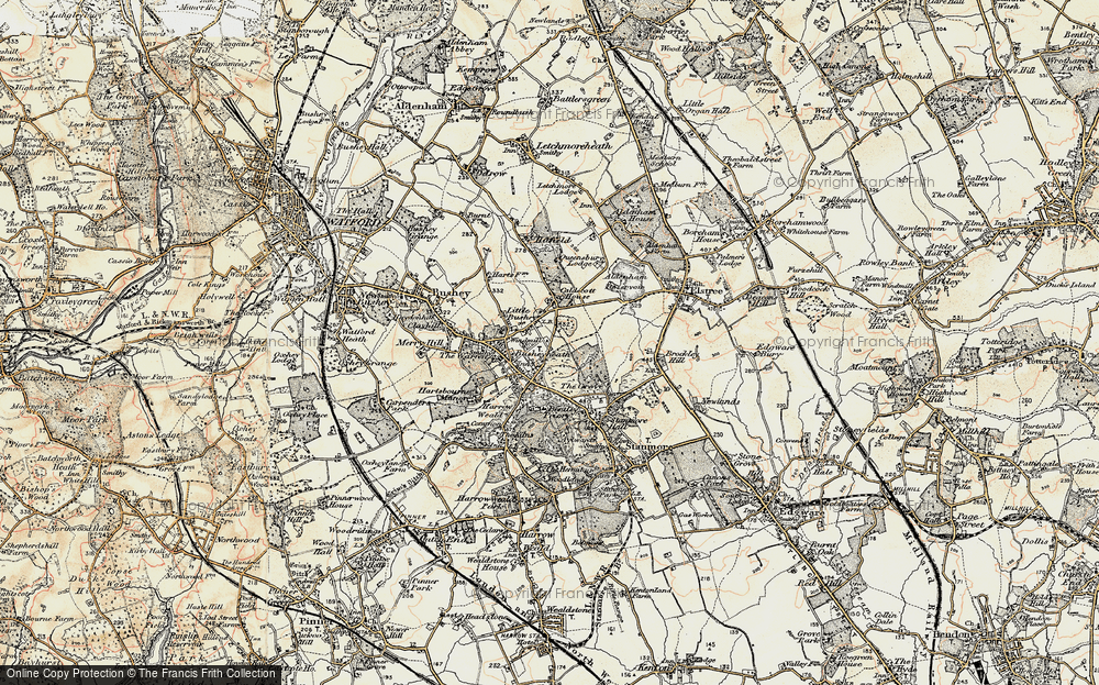Old Map of Historic Map covering Bentley Priory in 1897-1898