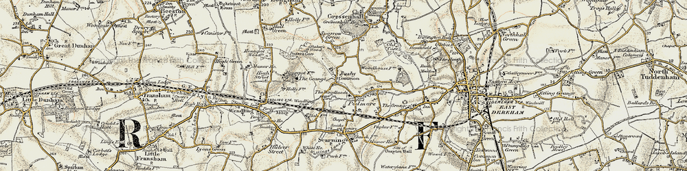 Old map of Bushy Common in 1901-1902