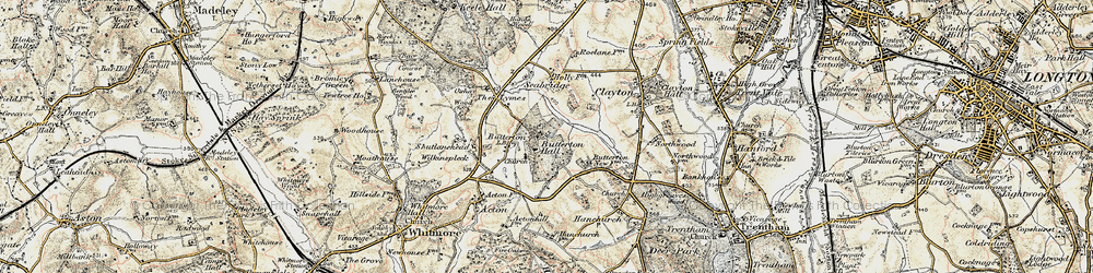 Old map of Butterton in 1902