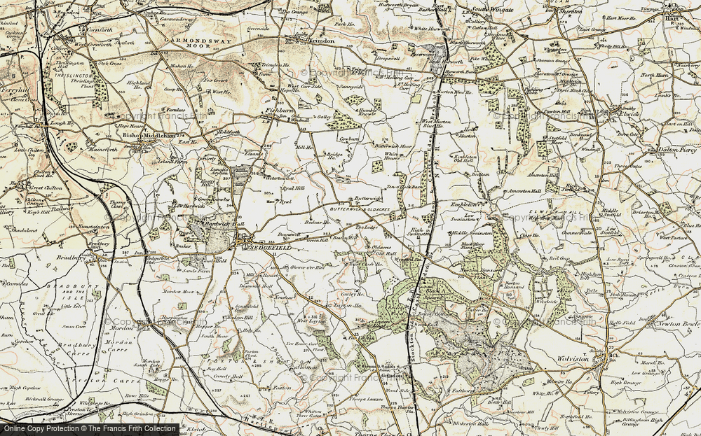 Old Map of Historic Map covering Butterwick Moor in 1903-1904