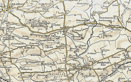 Old map of Buttsbear Cross in 1900