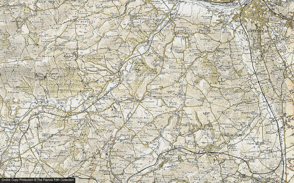 Old Map of Historic Map covering Gibside Hillhead in 1901-1904