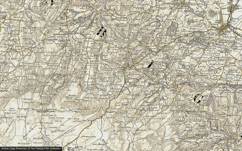 Old Map of Historic Map covering Brynrhedyn in 1902-1903