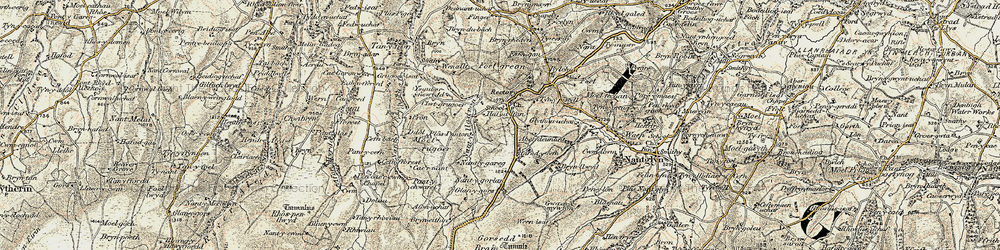Old map of Brynrhedyn in 1902-1903