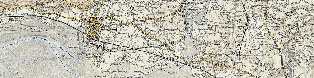 Old map of Bynea in 1900-1901