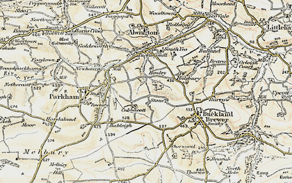 Old map of Cabbacott in 1900