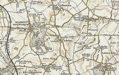 Old map of Cadeby in 1901-1903