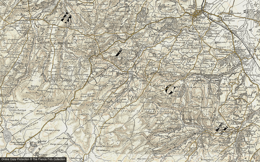 Old Map of Historic Map covering Tir Mostyn in 1902-1903