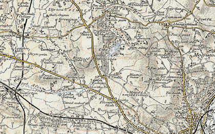 Old map of Cadle in 1900-1901
