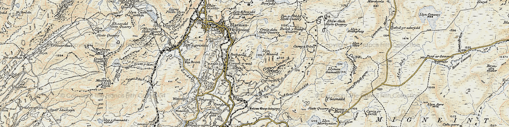 Old map of Afon Teigl in 1902-1903
