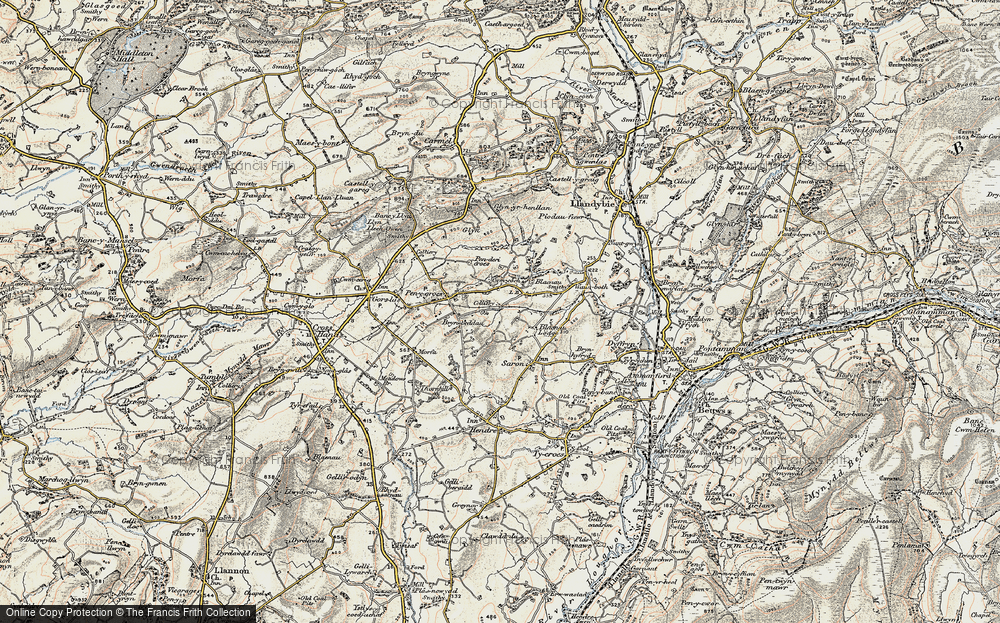 Old Map of Historic Map covering Afon Lash in 1900-1901