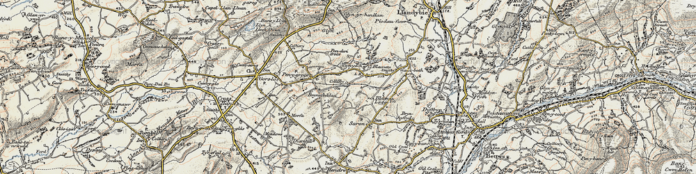 Old map of Afon Lash in 1900-1901
