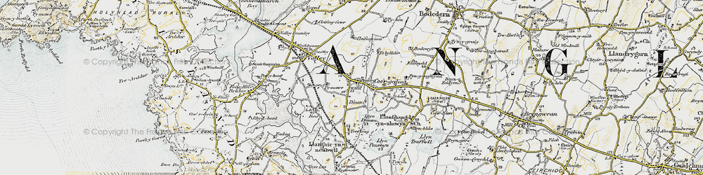 Old map of Caergeiliog in 1903-1910