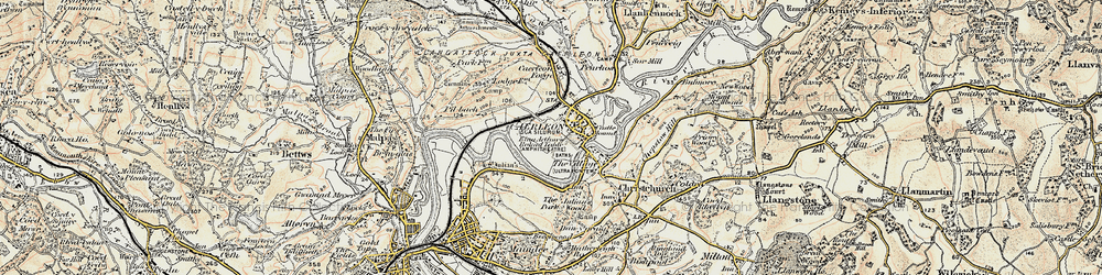 Old map of Caerleon in 1899-1900