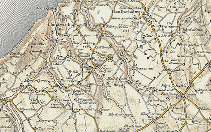Old map of Afon Ffynnon-Ddewi in 1901-1903