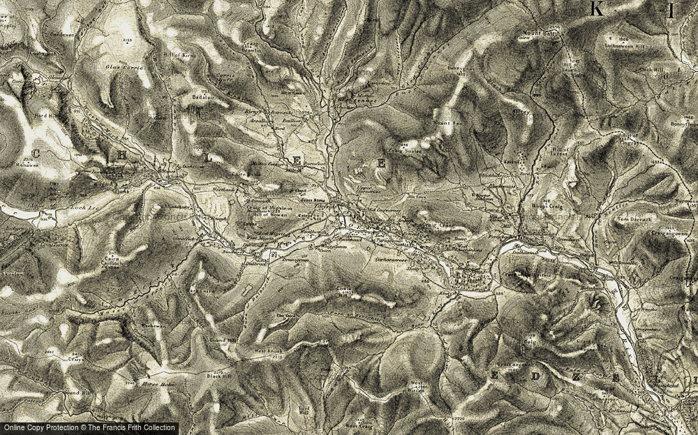 Old Map of Historic Map covering Glen Esk in 1908-1909