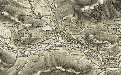 Old map of Glen Esk in 1908-1909