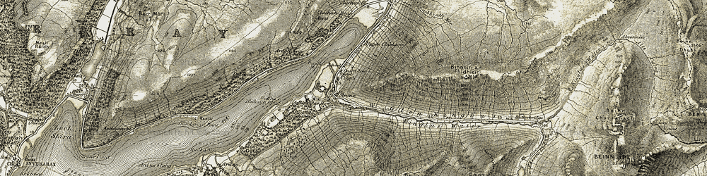 Old map of Binnein an Fhìdhleir in 1906-1907