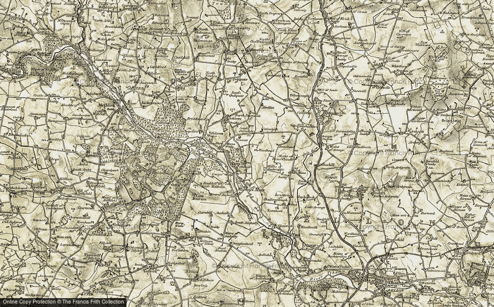 Old Map of Historic Map covering Drumwhindle in 1909-1910