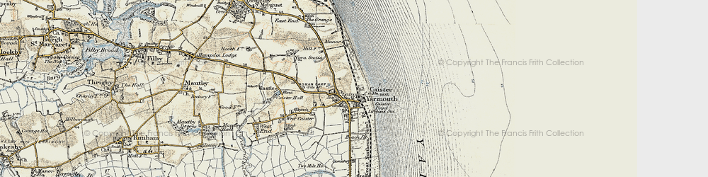 Old map of Caister-on-Sea in 1901-1902