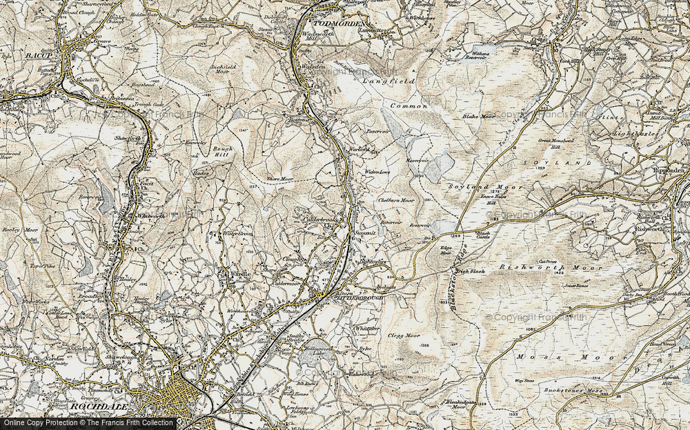 Old Map of Historic Map covering Blackstone Edge Reservoir in 1903