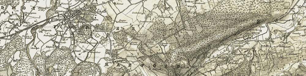 Old map of Blervie Castle in 1910-1911