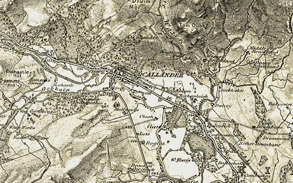 Old map of Callander in 1906-1907