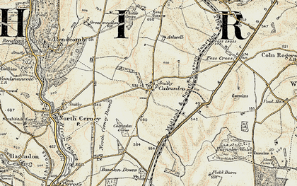 Old map of Ampney Downs in 1898-1899
