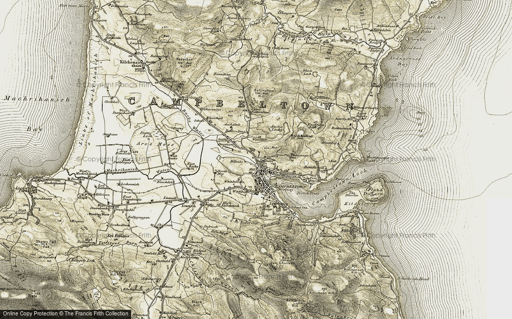 Old Map of Historic Map covering Auchalochy Burn in 1905-1906