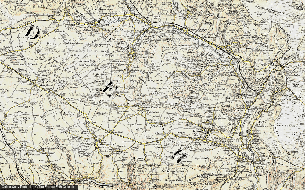 Old Map of Historic Map covering Abney Moor in 1902-1903