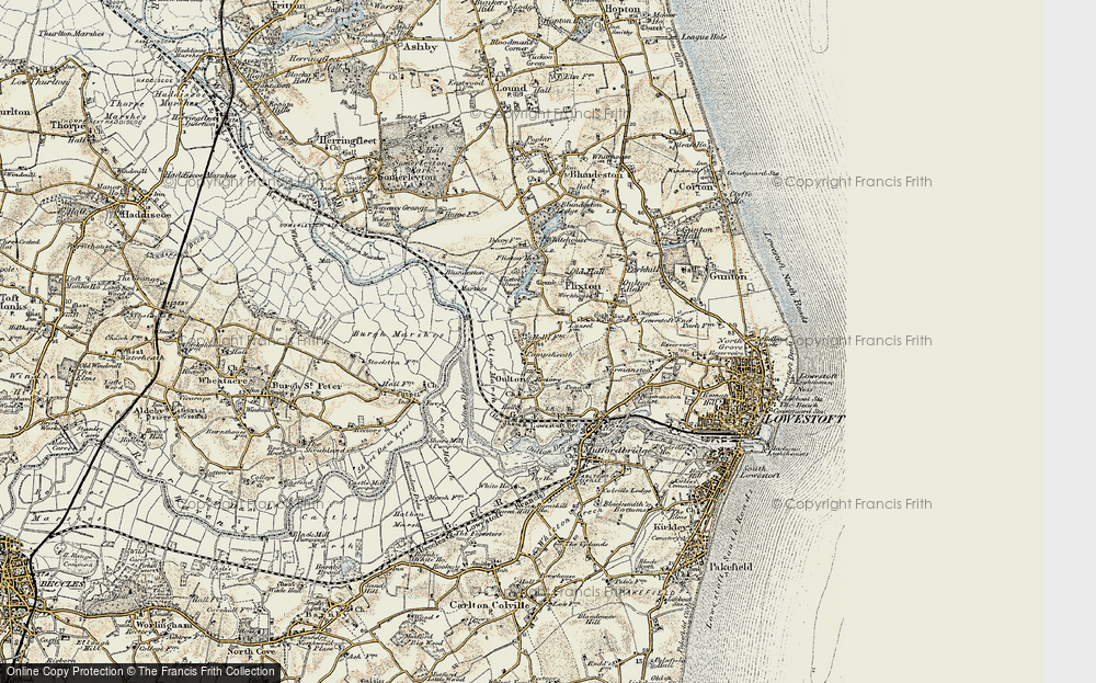 Old Map of Historic Map covering Blundeston Marshes in 1901-1902