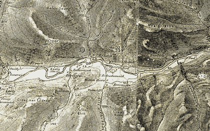 Old map of Allt Bhrachain in 1906-1908