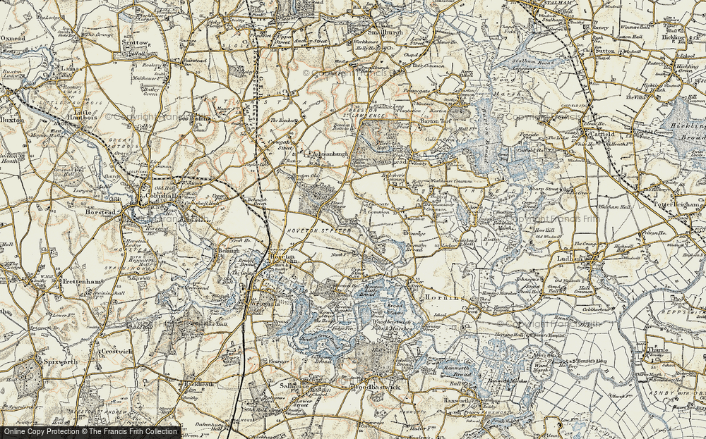 Old Map of Historic Map covering Burntfen Broad in 1901-1902