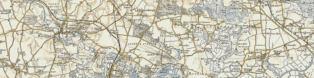 Old map of Burntfen Broad in 1901-1902