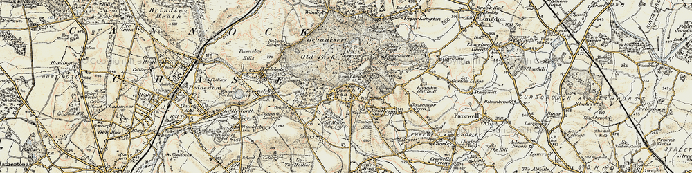 Old map of Cannock Wood in 1902