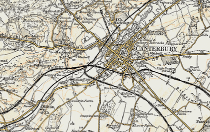Old map of Canterbury in 1898-1899