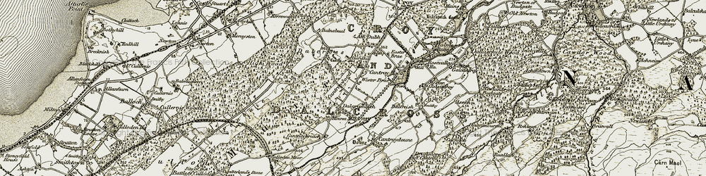Old map of Beinn nan Creagan in 1911-1912