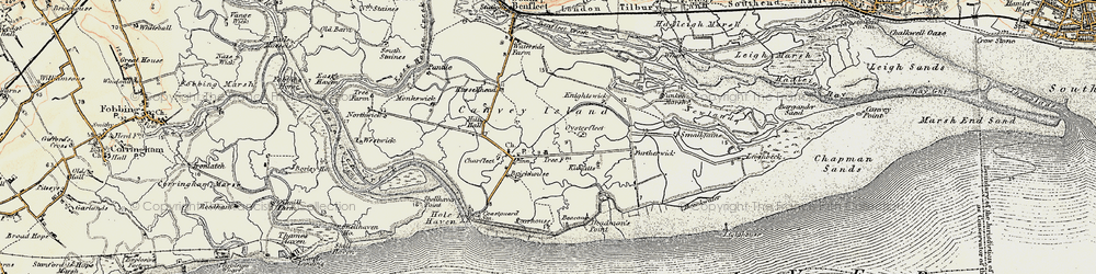 Old map of Canvey Island in 1897-1898