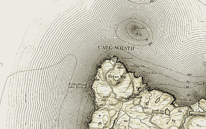 Old map of Cape Wrath in 1910