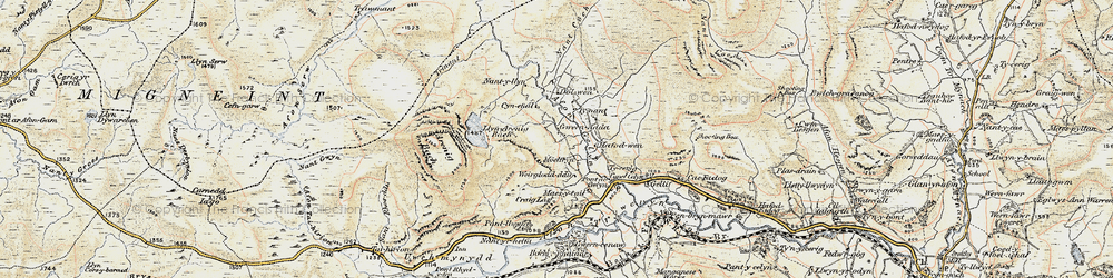 Old map of Afon Tryweryn in 1902-1903