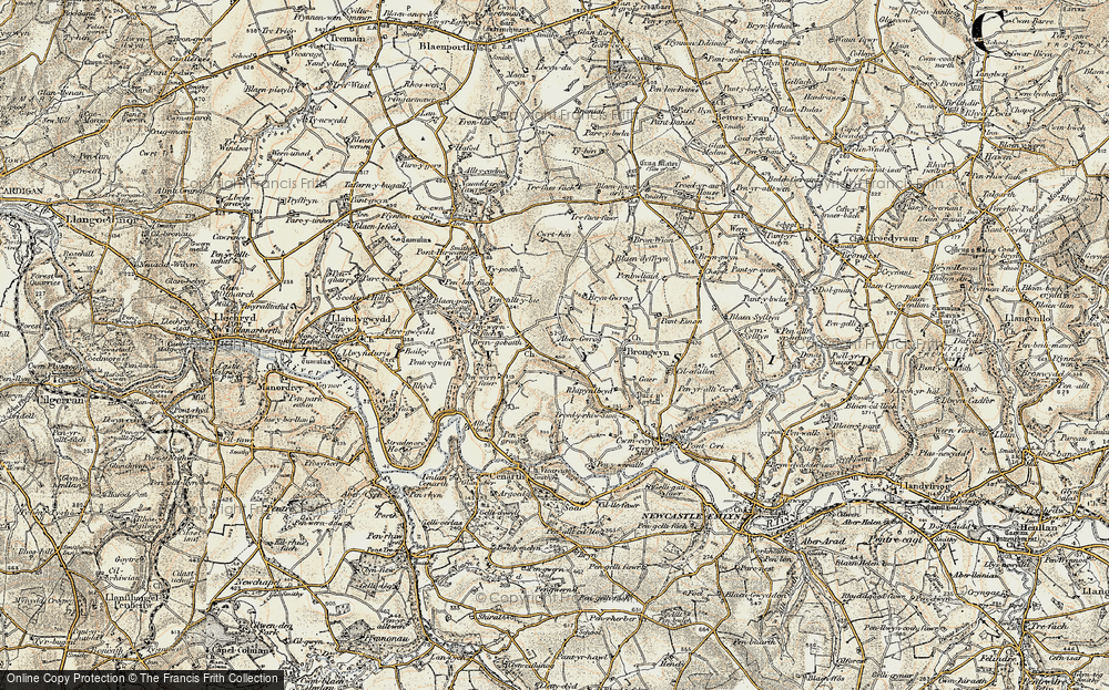 Old Map of Historic Map covering Bryneurin in 1901